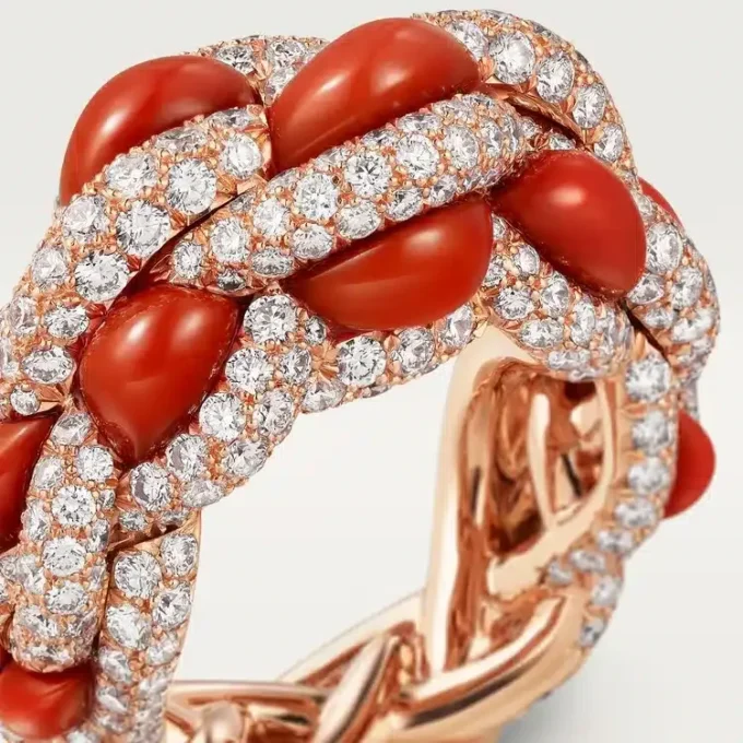 Cartier Libre Tressage Ring, Coral Cartier Libre Tressage Ring, Coral