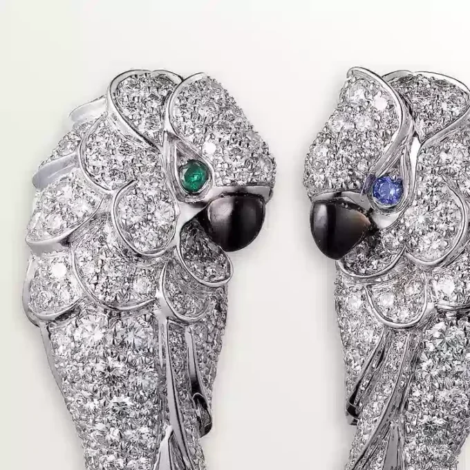 Faune Et Flore De Cartier Earrings, Emerald Drops, Paved