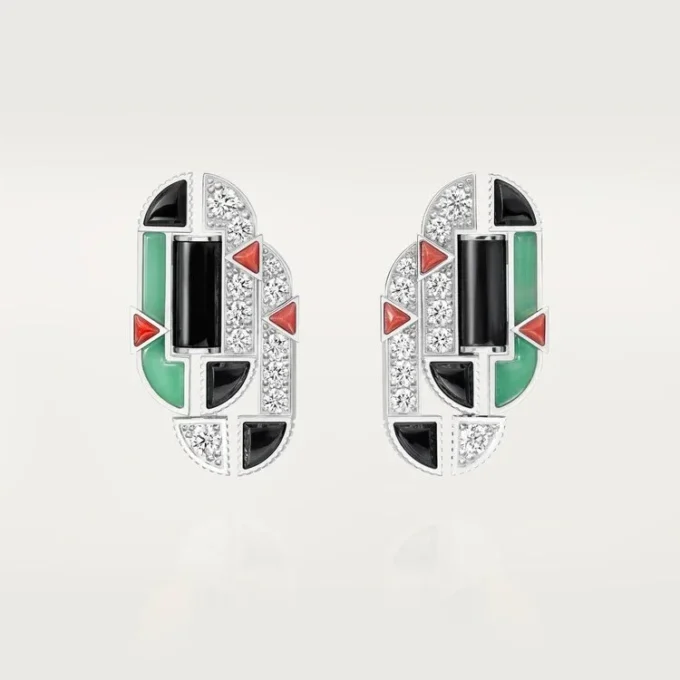 Geometrie & Contrastes Earrings, Chrysoprase, Paved