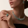 Geometrie & Contrastes Earrings, Chrysoprase, Paved