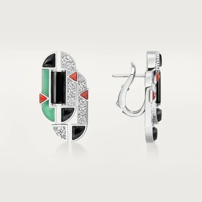 Geometrie & Contrastes Earrings, Chrysoprase, Paved