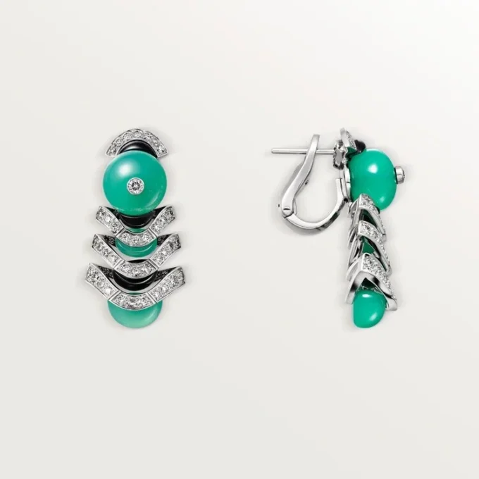 Geometrie & Contrastes Earrings, Chrysoprase, Paved