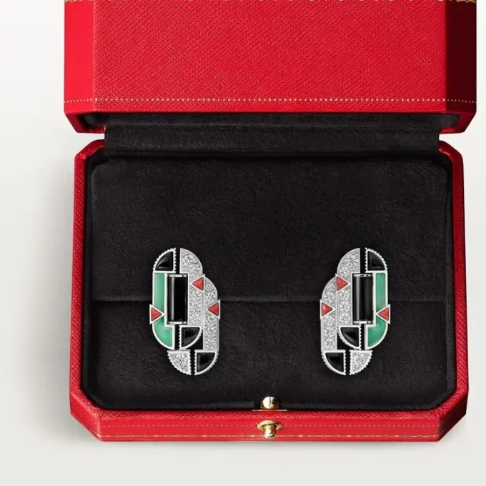 Geometrie & Contrastes Earrings, Chrysoprase, Paved