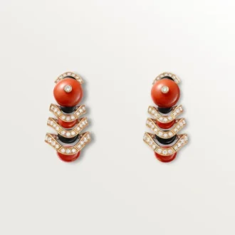 Geometrie & Contrastes Earrings, Coral, Paved