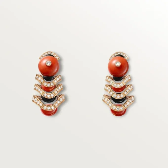 Geometrie & Contrastes Earrings, Coral, Paved