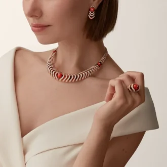 Geometrie & Contrastes Earrings, Coral, Paved