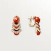 Geometrie & Contrastes Earrings, Coral, Paved