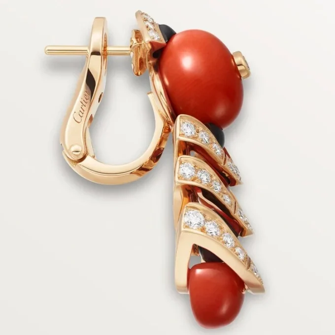 Geometrie & Contrastes Earrings, Coral, Paved