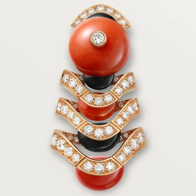 Geometrie & Contrastes Earrings, Coral, Paved