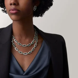 Geometrie & Contrastes Necklace, Chrysoprase, Multi-Wear, Paved