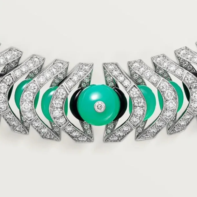 Geometrie & Contrastes Necklace, Chrysoprase, Paved