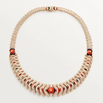 Geometrie & Contrastes Necklace, Coral, Paved
