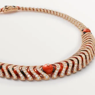 Geometrie & Contrastes Necklace, Coral, Paved