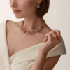 Geometrie & Contrastes Necklace, Coral, Paved