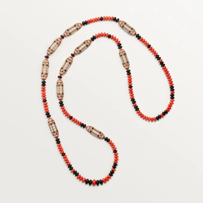 Geometrie & Contrastes Necklace, Coral, Paved