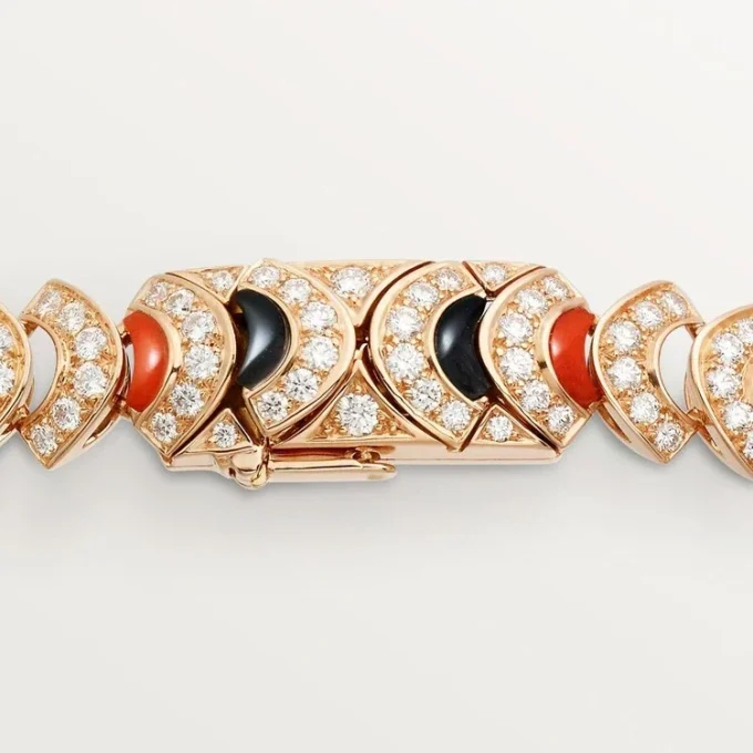 Geometrie & Contrastes Necklace, Coral, Paved
