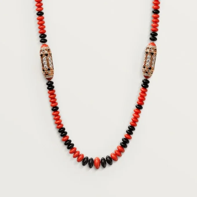 Geometrie & Contrastes Necklace, Coral, Paved
