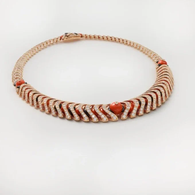 Geometrie & Contrastes Necklace, Coral, Paved