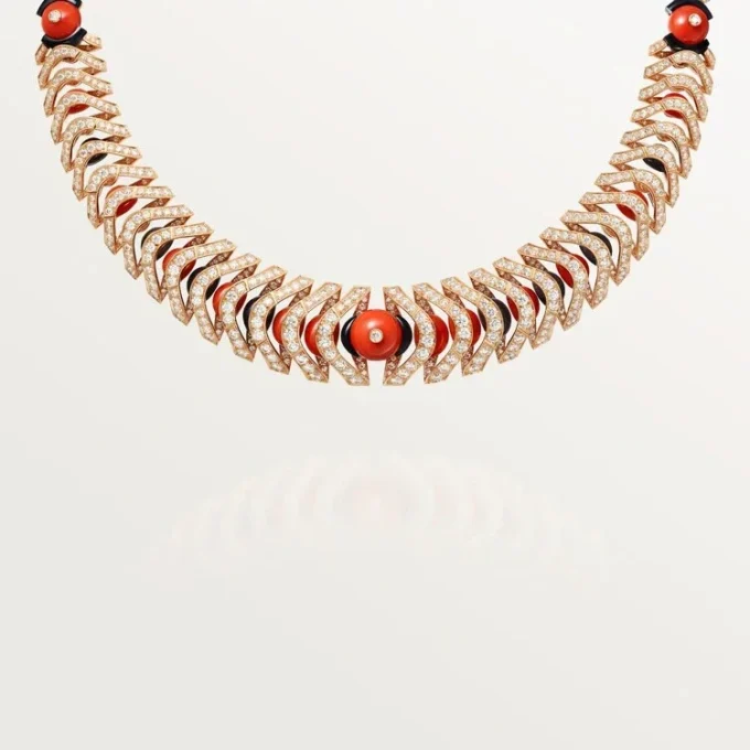 Geometrie & Contrastes Necklace, Coral, Paved