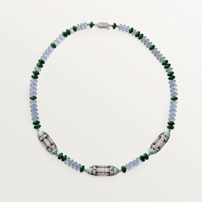 High Jewelry Necklace – White Gold, Chalcedony, Skarn, Turquoise, Black Lacquer, Diamonds – Cartier