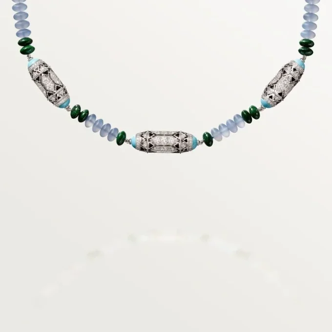 High Jewelry Necklace – White Gold, Chalcedony, Skarn, Turquoise, Black Lacquer, Diamonds – Cartier