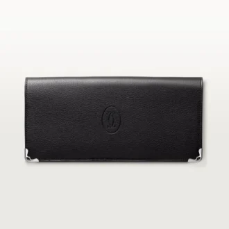 International Wallet with Gussets, Must De Cartier – Black Calfskin, Stainless Steel Finish – Cartier
