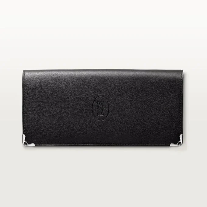 International Wallet with Gussets, Must De Cartier – Black Calfskin, Stainless Steel Finish – Cartier International Wallet with Gussets, Must De Cartier – Black Calfskin, Stainless Steel Finish – Cartier