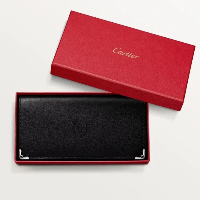 International Wallet with Gussets, Must De Cartier – Black Calfskin, Stainless Steel Finish – Cartier International Wallet with Gussets, Must De Cartier – Black Calfskin, Stainless Steel Finish – Cartier