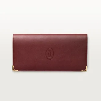 International Wallet with Gussets, Must De Cartier – Burgundy Calfskin, Golden Finish – Cartier