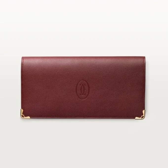 International Wallet with Gussets, Must De Cartier – Burgundy Calfskin, Golden Finish – Cartier International Wallet with Gussets, Must De Cartier – Burgundy Calfskin, Golden Finish – Cartier