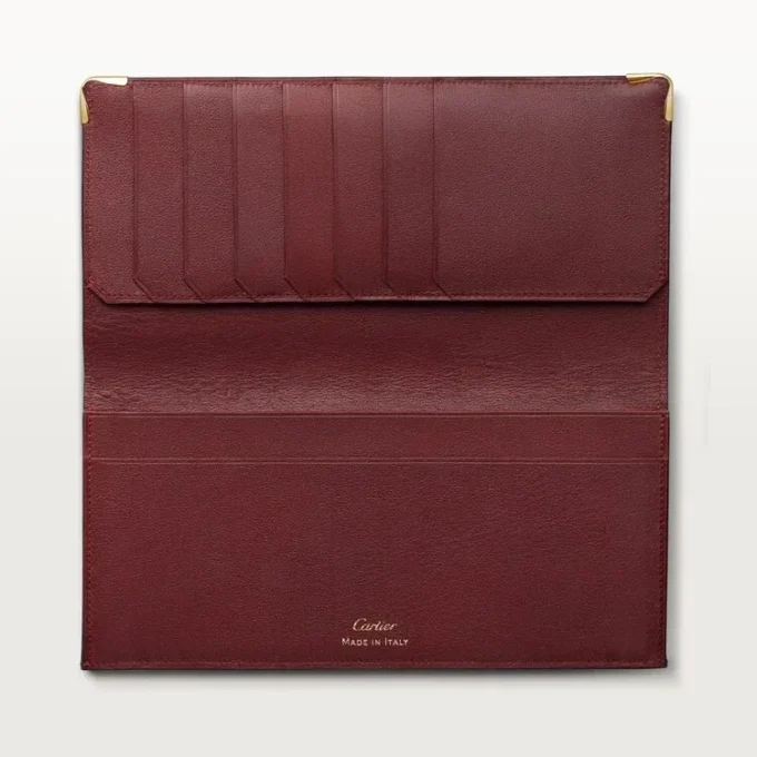 International Wallet with Gussets, Must De Cartier – Burgundy Calfskin, Golden Finish – Cartier International Wallet with Gussets, Must De Cartier – Burgundy Calfskin, Golden Finish – Cartier