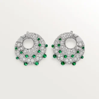 Le Voyage Recommence Hoop Earrings, Emerald, Paved