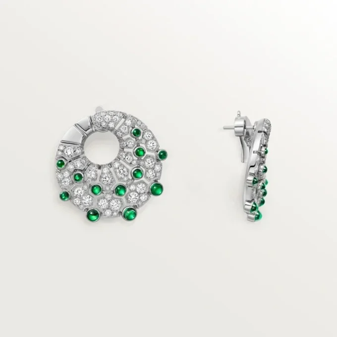 Le Voyage Recommence Hoop Earrings, Emerald, Paved