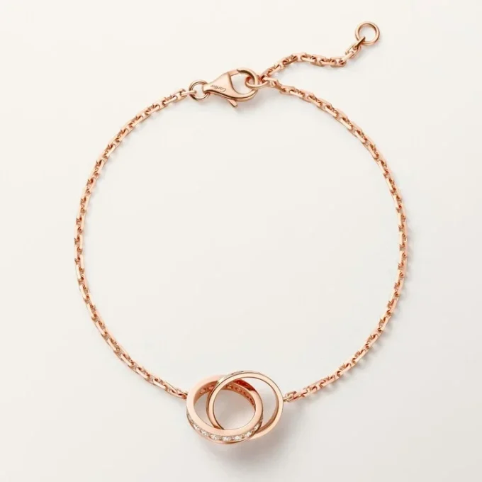 Love Bracelet, on Chain, Half-Paved Love Bracelet, on Chain, Half-Paved