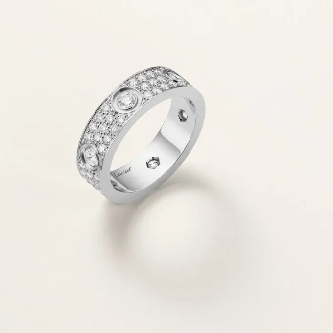 Love Ring, Classic Model, Paved, 6 Diamonds Love Ring, Classic Model, Paved, 6 Diamonds