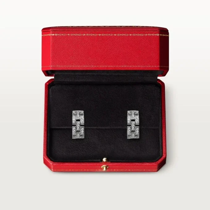 Maillon Panthere Earrings, 3 Diamond-Paved Rows – White Gold, Diamonds – Cartier