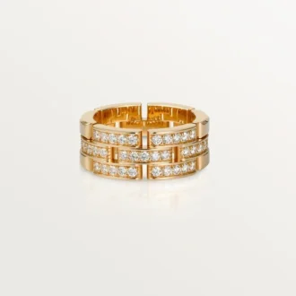 Maillon Panthere Ring, 3 Half Diamond-Paved Rows – Pink Gold, Diamonds – Cartier