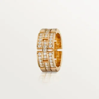 Maillon Panthere Ring, 3 Half Diamond-Paved Rows – Pink Gold, Diamonds – Cartier