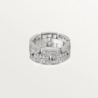 Maillon Panthere Ring, 3 Half Diamond-Paved Rows – White Gold, Diamonds – Cartier