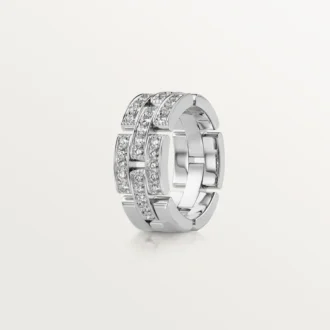 Maillon Panthere Ring, 3 Half Diamond-Paved Rows – White Gold, Diamonds – Cartier