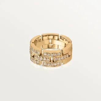Maillon Panthere Ring, 3 Half Diamond-Paved Rows – Yellow Gold, Diamonds – Cartier