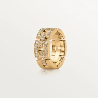 Maillon Panthere Ring, 3 Half Diamond-Paved Rows – Yellow Gold, Diamonds – Cartier