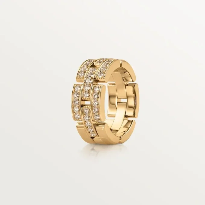 Maillon Panthere Ring, 3 Half Diamond-Paved Rows – Yellow Gold, Diamonds – Cartier Maillon Panthere Ring, 3 Half Diamond-Paved Rows – Yellow Gold, Diamonds – Cartier