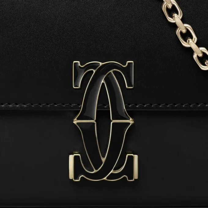 Mini Chain Bag, Double C De Cartier – Black Calfskin, Gold and Black Enamel Finish – Cartier Mini Chain Bag, Double C De Cartier – Black Calfskin, Gold and Black Enamel Finish – Cartier