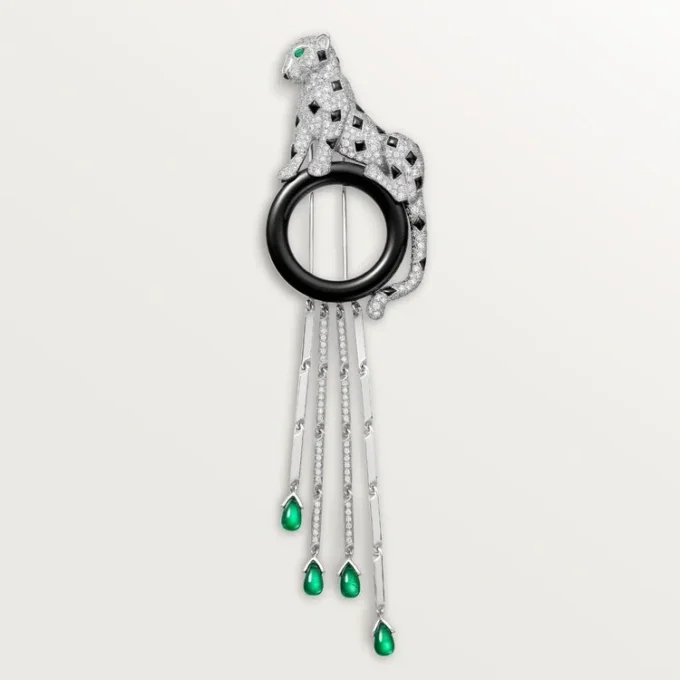 Panthere De Cartier Brooch – White Gold, Emeralds, Onyx, Diamonds – Cartier Panthere De Cartier Brooch – White Gold, Emeralds, Onyx, Diamonds – Cartier