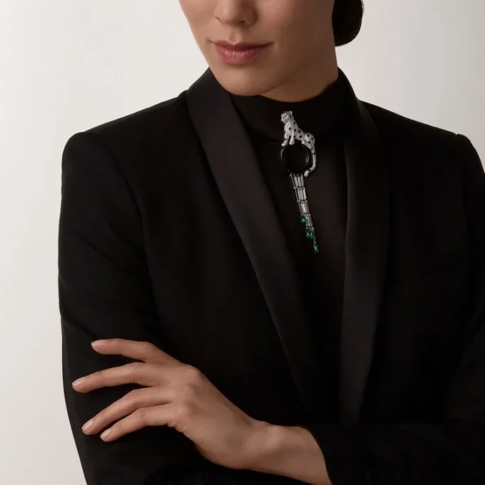 Panthere De Cartier Brooch – White Gold, Emeralds, Onyx, Diamonds – Cartier Panthere De Cartier Brooch – White Gold, Emeralds, Onyx, Diamonds – Cartier