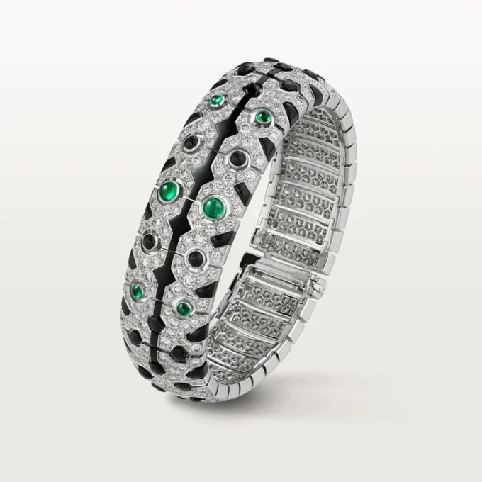 Panthere De Cartier Cuff, Emerald, Paved