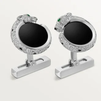 Panthere De Cartier Cufflinks – Rhodiumized White Gold, Diamonds, Emeralds, Onyx – Cartier