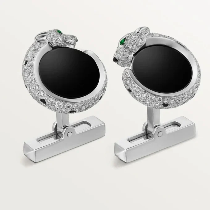 Panthere De Cartier Cufflinks – Rhodiumized White Gold, Diamonds, Emeralds, Onyx – Cartier Panthere De Cartier Cufflinks – Rhodiumized White Gold, Diamonds, Emeralds, Onyx – Cartier
