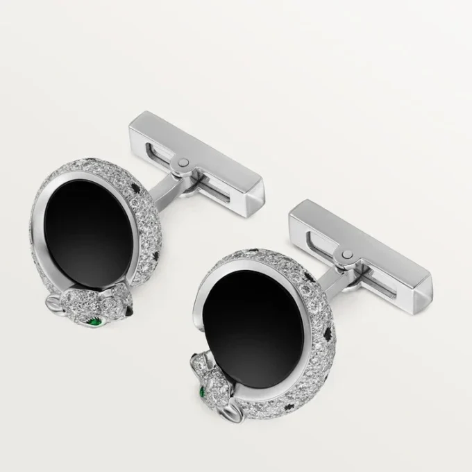 Panthere De Cartier Cufflinks – Rhodiumized White Gold, Diamonds, Emeralds, Onyx – Cartier Panthere De Cartier Cufflinks – Rhodiumized White Gold, Diamonds, Emeralds, Onyx – Cartier